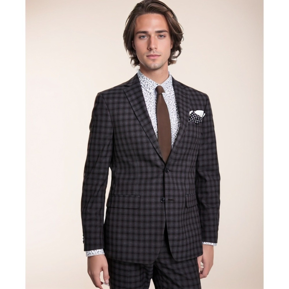 bar III Sport Coat Mens 40L Brown‎ Plaid Slim Fit Stretch Blazer Suit Jacket NWT